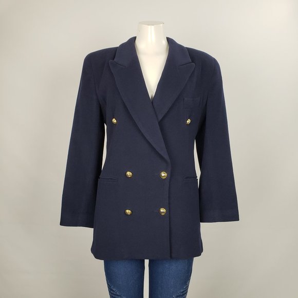 Holt Renfrew Retro Cashmere Navy Blazer Size 8 - Picture 1 of 10